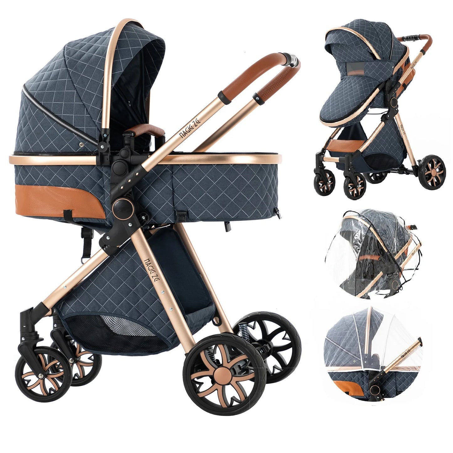 2 in 1 Luxury Foldable Baby Stroller
