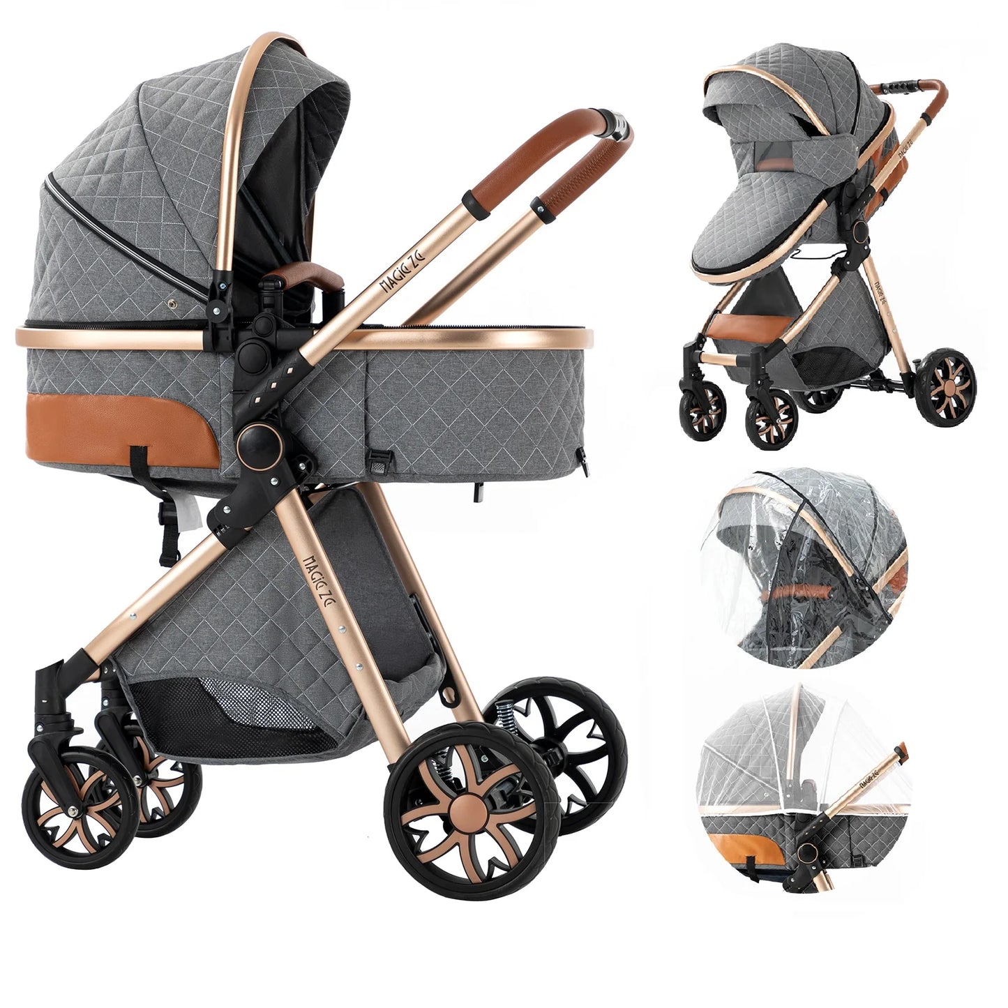 2 in 1 Luxury Foldable Baby Stroller