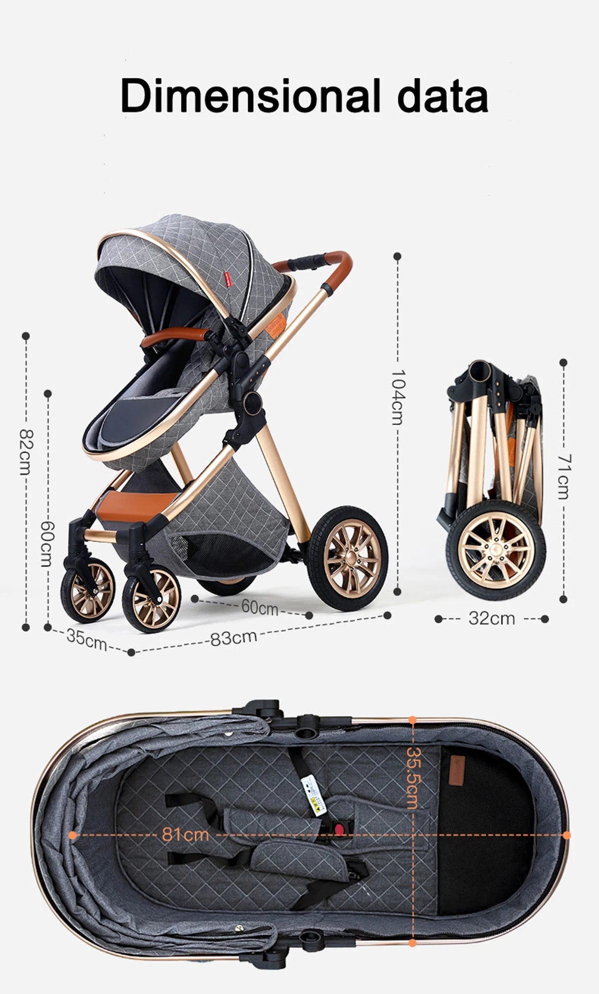 2 in 1 Luxury Foldable Baby Stroller