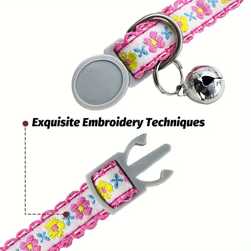 Floral Embroidered Cat Collar